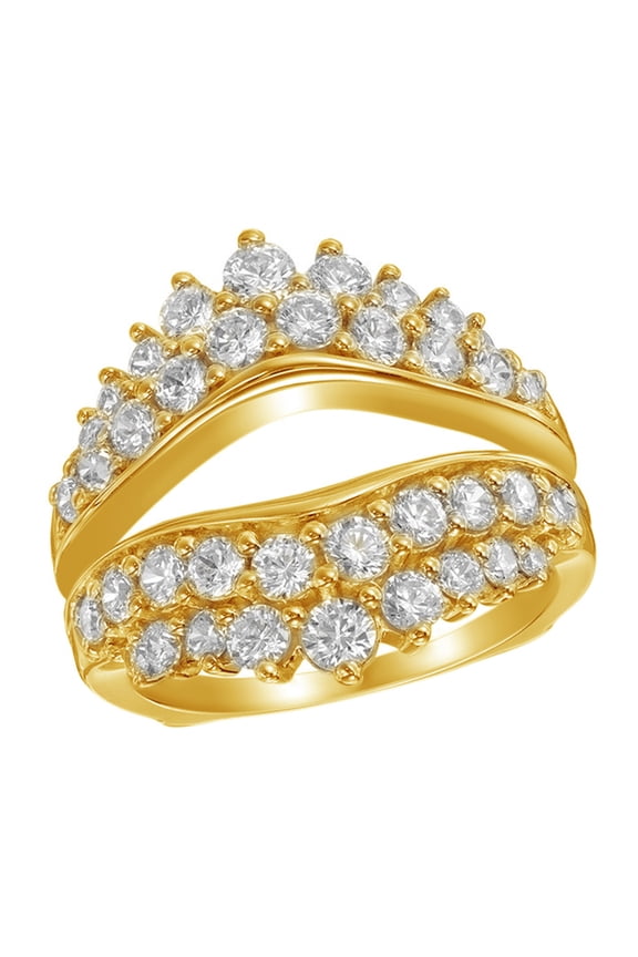 White Natural Diamond Double Row Solitaire Enhancer Guard Ring in 14k Yellow Gold (2 Cttw)