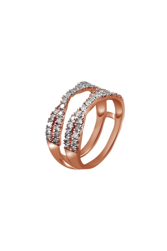 White Natural Diamond Double Row Solitaire Enhancer Ring guard in 14K Rose Gold (1 Cttw)