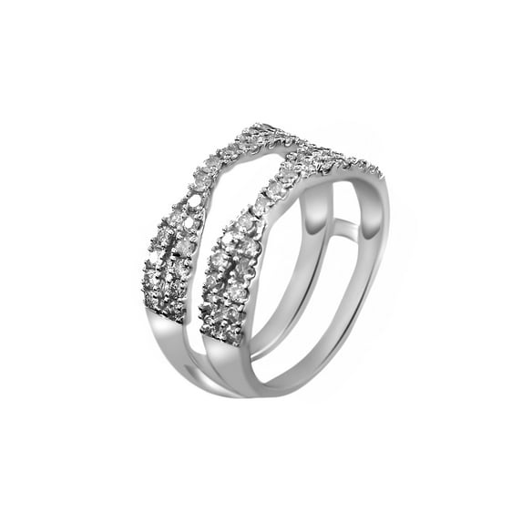 AFFY White Natural Diamond Double Row Solitaire Enhancer Ring guard in 14K White Gold (1 Cttw)