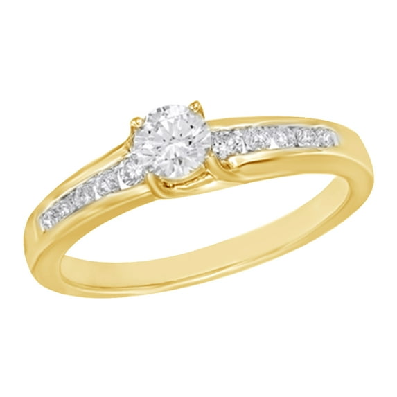 White Natural Diamond Engagement Ring in 10k Yellow Gold
