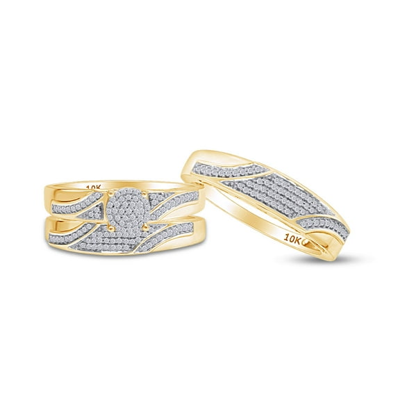 AFFY White Natural Diamond Engagement & Wedding Trio Bridal Ring Set In 10k Yellow Gold (0.5 Cttw)
