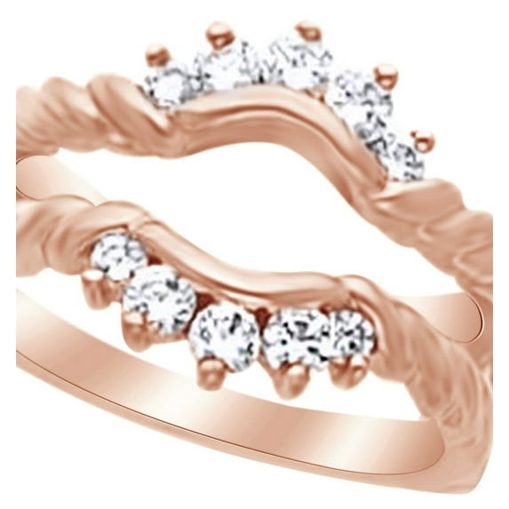 AFFY White Natural Diamond Enhancer Guard Ring in 14k Rose Gold (0.5 Cttw) Ring Size : 6.5