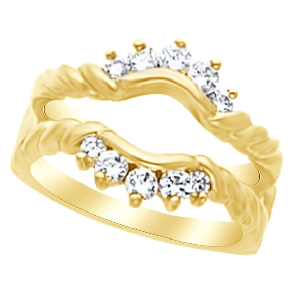 AFFY White Natural Diamond Enhancer Guard Ring in 14k Yellow Gold (0.5 Cttw) Ring Size : 4.5