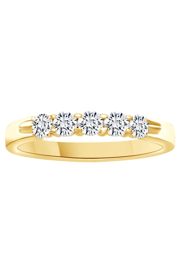 White Natural Diamond Five Stone Anniversary Ring In 14k Yellow Gold (0.5 Cttw)