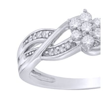 AFFY White Natural Diamond Flower Cluster Loop Ring in 10k White Gold