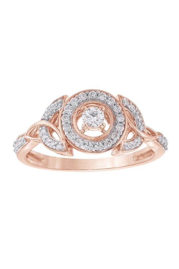 White Natural Diamond Frame Celtic Trinity Knot Ring in 10k Rose Gold