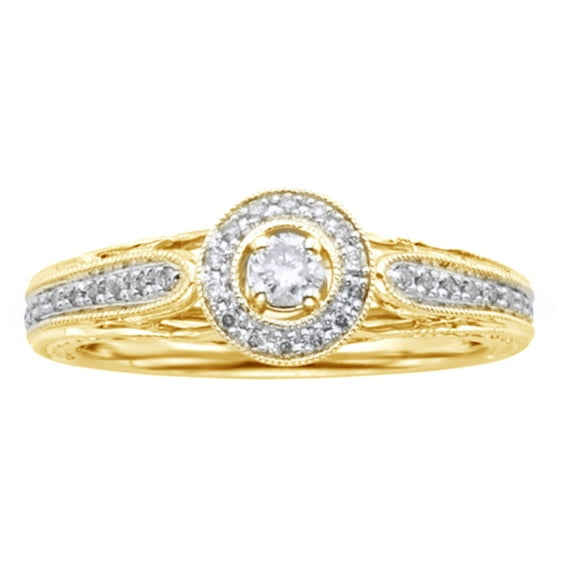 AFFY White Natural Diamond Frame Vintage Style Promise Ring In Solid Gold (0.25 Cttw)