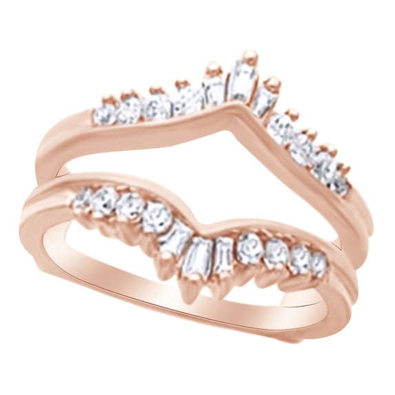 AFFY White Natural Diamond Guard Enhancer Ring in 14k Rose Gold (0.38 Cttw) Ring Size : 10