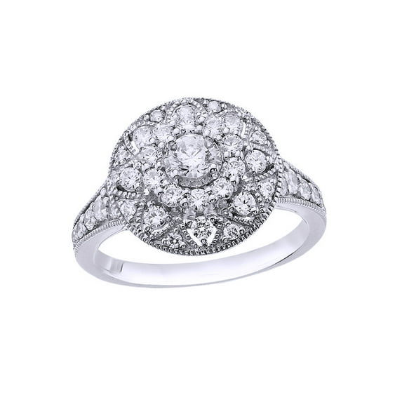 AFFY White Natural Diamond Halo Ring In 10k White Gold (1 Cttw)