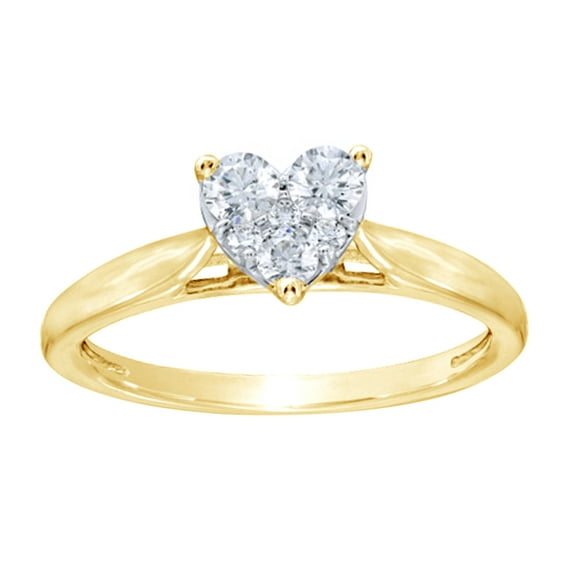 AFFY White Natural Diamond Heart Cluster Ring in 10k Yellow Gold (0.33 Cttw)