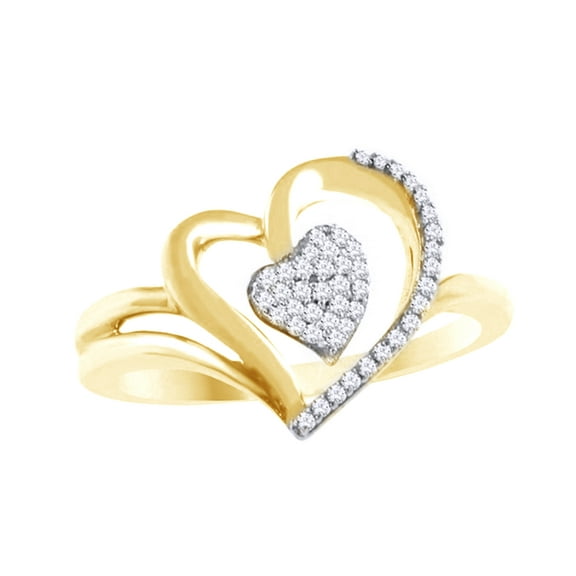AFFY White Natural Diamond Heart Promise Ring In 10k Yellow Gold