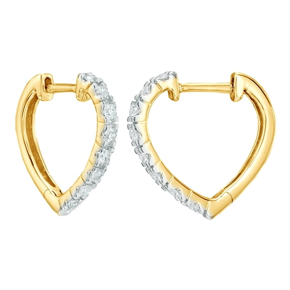 AFFY White Natural Diamond Heart Shaped Hoop Earrings in 10k Yellow Gold (0.2 Cttw )