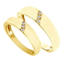 AFFY White Natural Diamond His And Hers Wedding Band Ring Set in 14K Yellow Gold (0.1 Cttw) By