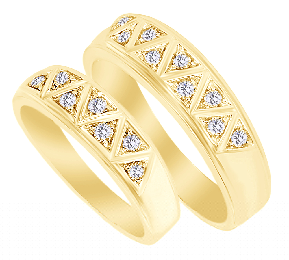 AFFY White Natural Diamond His And Hers Wedding Band Set in 14K Yellow Gold (0.33 Cttw)