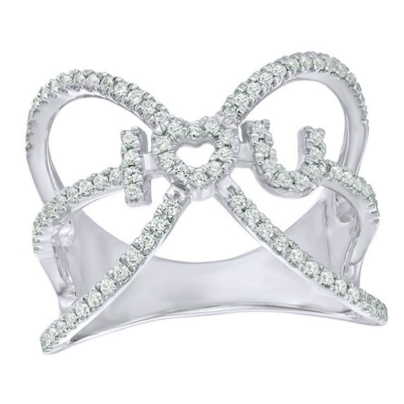 AFFY White Natural Diamond I Love U Orbit Cage Heart Ring in 10k White Gold