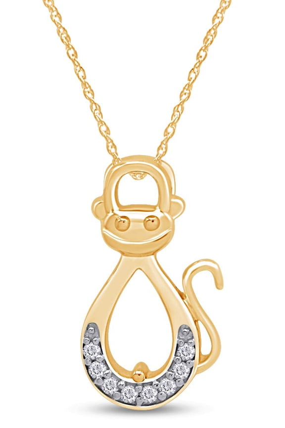White Natural Diamond Infinity Monkey Pendant Necklace in 14k Yellow Gold Over Sterling Silver (0.1 Ct)
