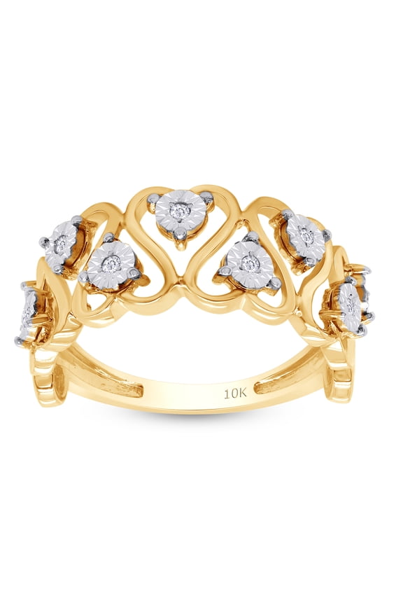 White Natural Diamond Infinity Style Heart Promise Ring In 10k Yellow Gold