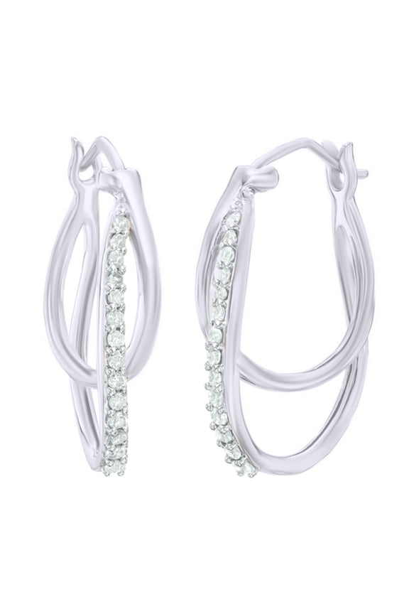 White Natural Diamond Interlocking Hoop Earrings in 10K White Gold (0.25 Cttw )