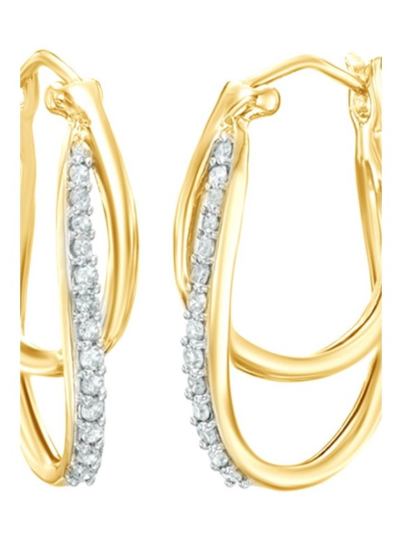 White Natural Diamond Interlocking Hoop Earrings in 10k Yellow Gold (0.25 Cttw )