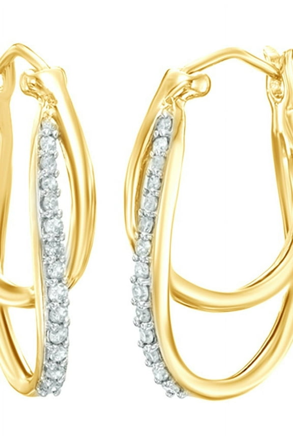 White Natural Diamond Interlocking Hoop Earrings in 10k Yellow Gold (0.25 Cttw )