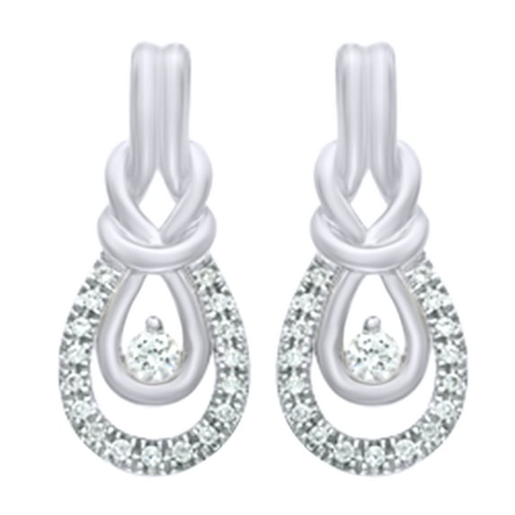AFFY White Natural Diamond Knot Drop Earrings in 10k White Gold (0.2 Cttw )
