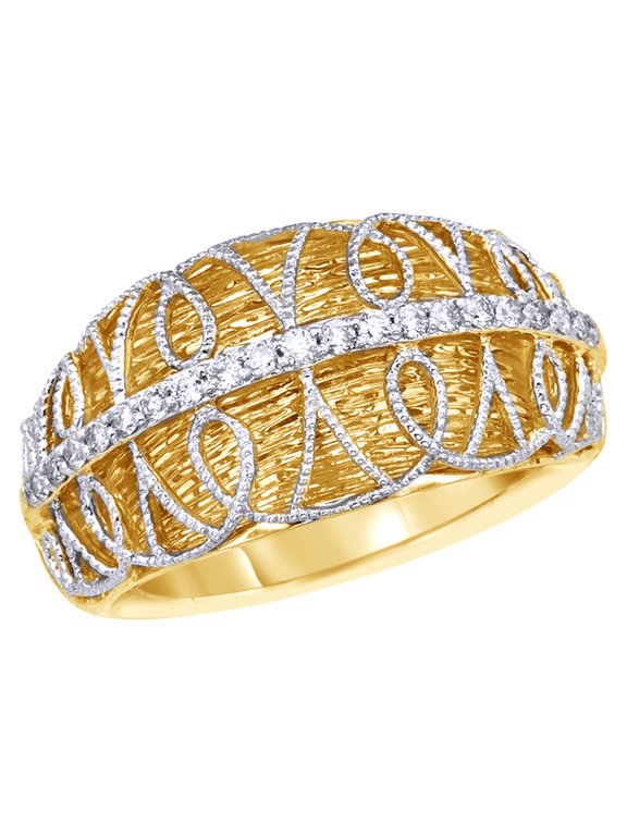 White Natural Diamond Lace Ring in 14K Yellow Gold (0.16 cttw)