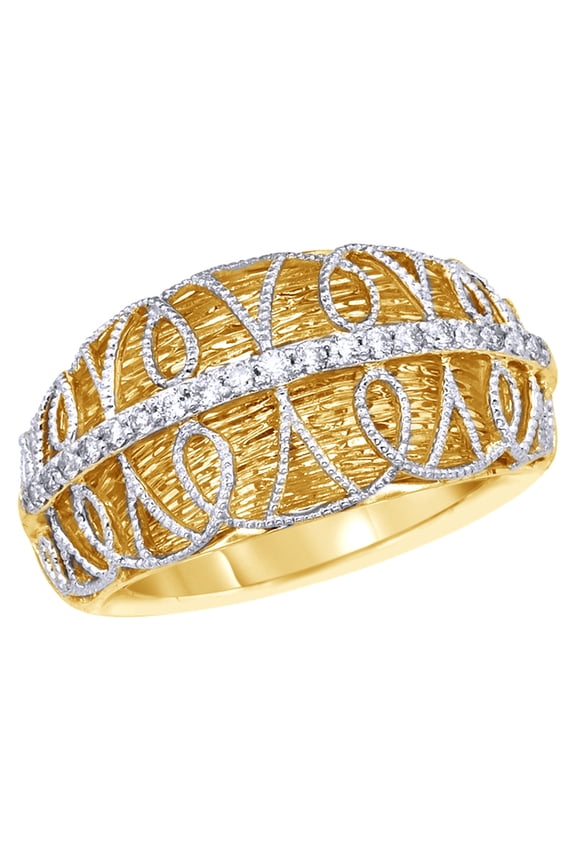 White Natural Diamond Lace Ring in 14K Yellow Gold (0.16 cttw)