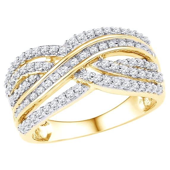 AFFY White Natural Diamond Layered Crossover Ring in 10k Yellow Gold