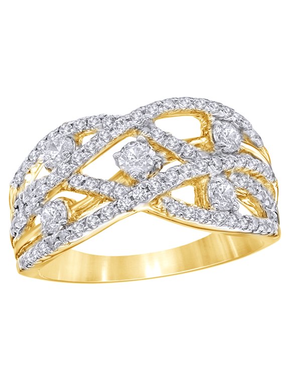 White Natural Diamond Layered Orbit Ring in 10k Yellow Gold (1 Cttw)