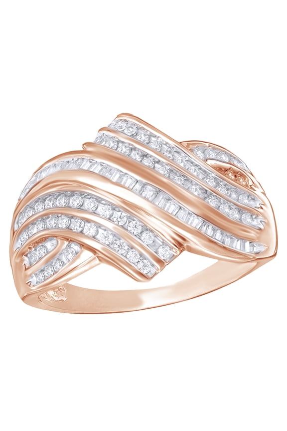 White Natural Diamond Layered pass Ring In 10k Rose Gold