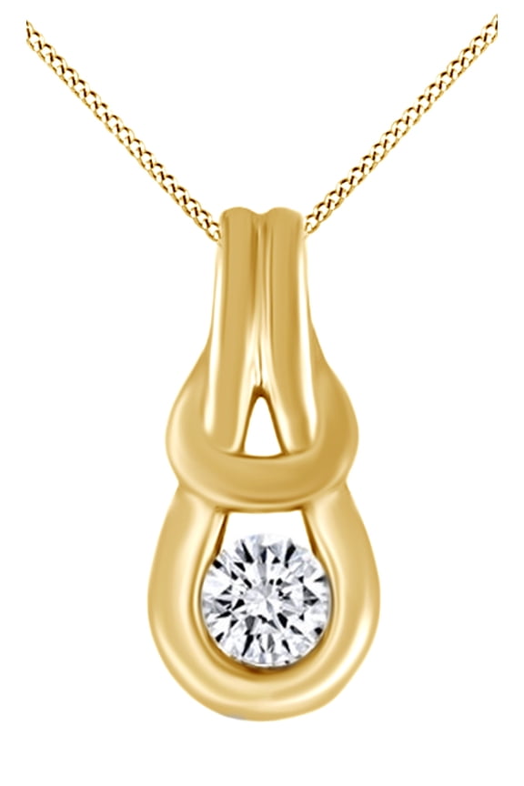 White Natural Diamond Love Knot Pendant Necklace in 14k Yellow Gold Over Sterling Silver