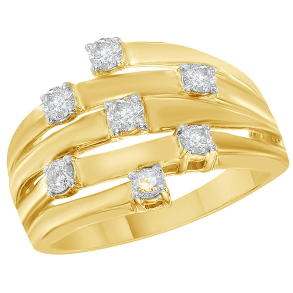 AFFY White Natural Diamond Multi-Row Orbit Ring in Solid 10k Yellow Gold