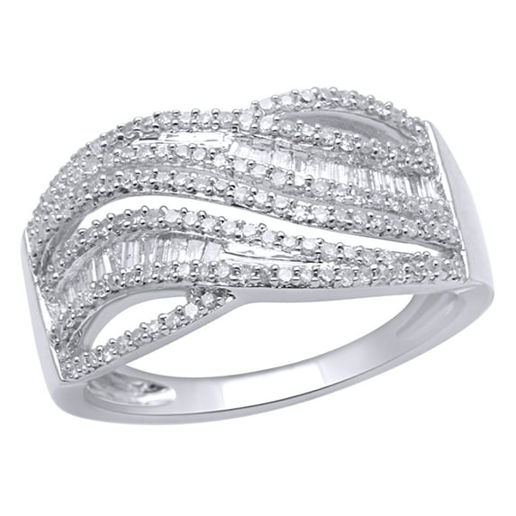 AFFY White Natural Diamond Multi Row Wave Ring In 10k White Gold By