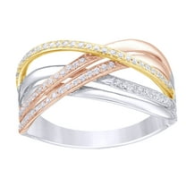 AFFY White Natural Diamond Open Crossover Ring in 10K Tri-Tone White Gold