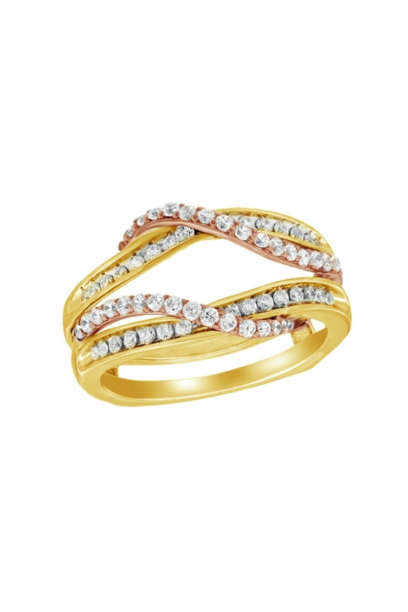 White Natural Diamond Overlay Solitaire Enhancer Ring in 14K Two-Tone Yellow Gold (1/2 Cttw)