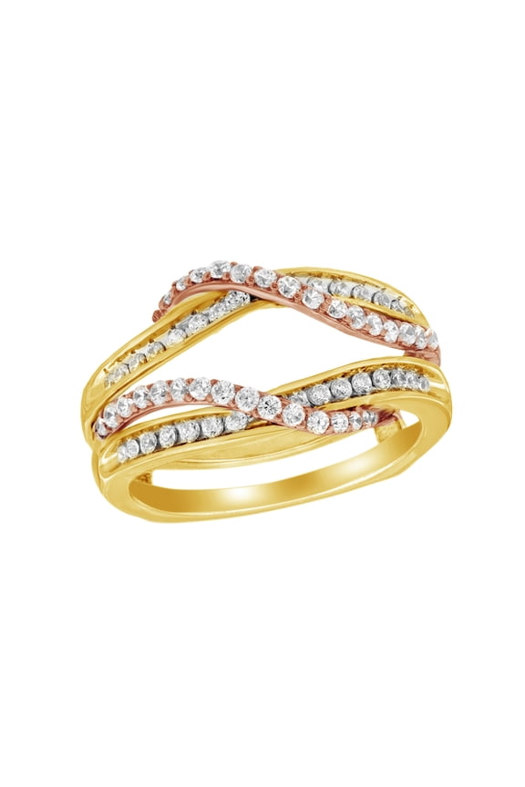 White Natural Diamond Overlay Solitaire Enhancer Ring in Two Tone 14k Yellow Gold (1/2 Cttw) By