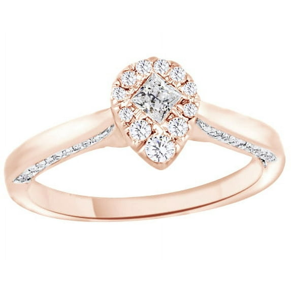 AFFY White Natural Diamond Pear Shaped Solitaire Ring In 14k Rose Gold (0.53 Cttw)
