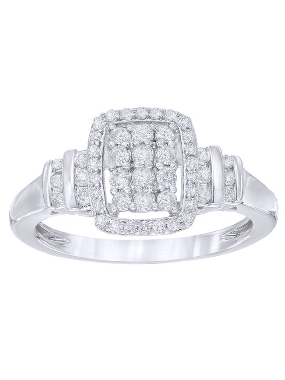 White Natural Diamond Rectangle Cluster Frame Ring in 10k Solid Gold
