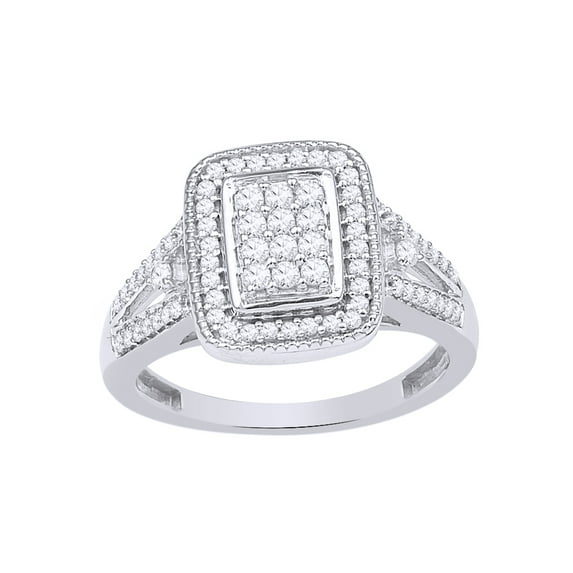 AFFY White Natural Diamond Rectangular Cluster Frame Ring in 10k Solid Gold (0.5 Cttw)