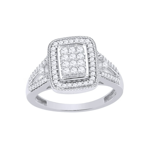 AFFY White Natural Diamond Rectangular Cluster Frame Ring in 10k White Gold