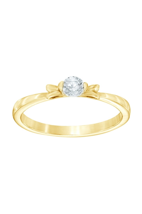 White Natural Diamond Solitaire Bow Ring in 10k Yellow Gold (0.25 Cttw)