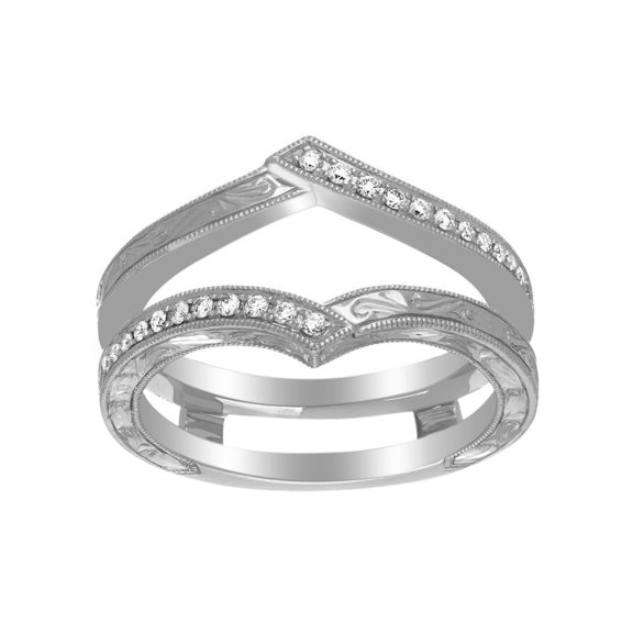 AFFY White Natural Diamond Solitaire Engagement Enhancer Guard Ring in 14k White Gold (1/6 Cttw)