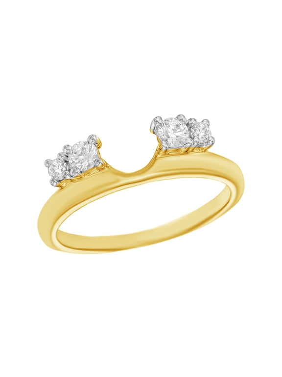 White Natural Diamond Solitaire Enhancer Guard Ring in 14k Yellow Gold (1/4 Cttw)