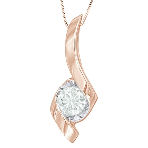 AFFY White Natural Diamond Solitaire Pendant Necklace in 14K Solid Rose Gold (0.12 Ct)
