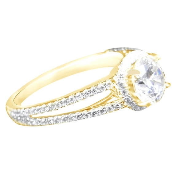 White Natural Diamond Split Shank Halo Semi Mount Solitaire Ring In 14k Yellow Gold (0.4 Cttw)