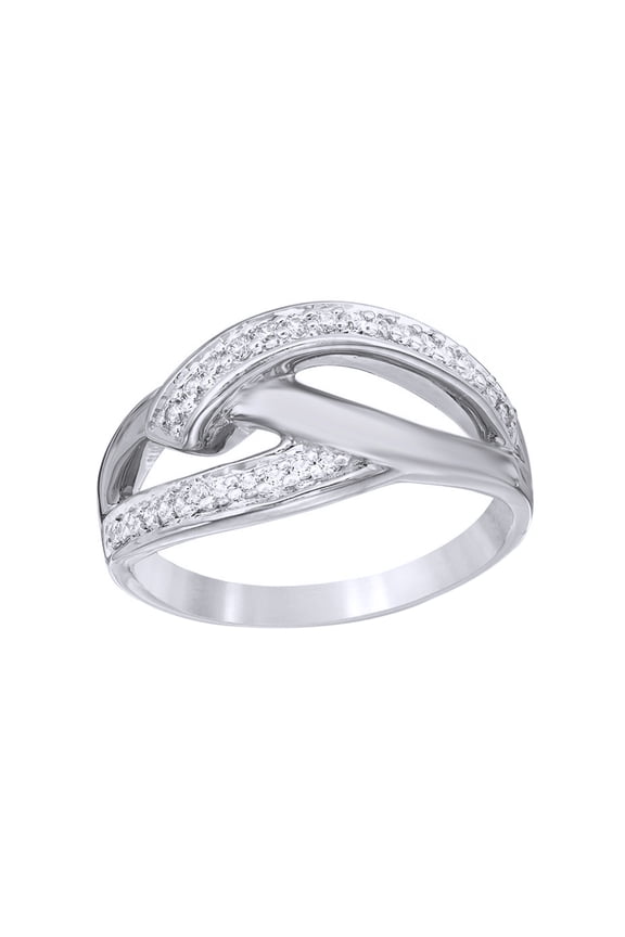 White Natural Diamond Split Shank Layered Crossover Ring in 10k Solid Gold (0.2 Cttw)