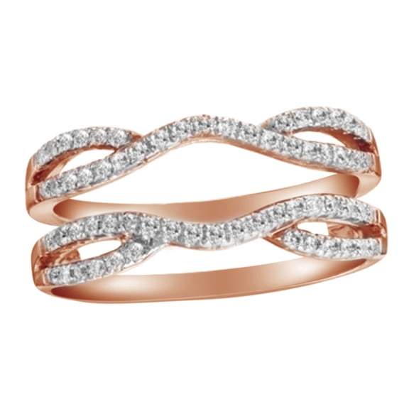 AFFY White Natural Diamond Split Shank Solitaire Enhancer Ring Guard in 14k Rose Gold (1/3 Cttw)