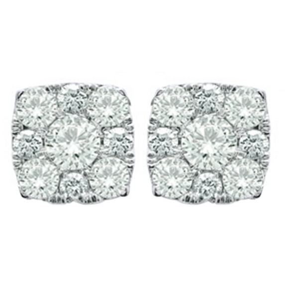 AFFY White Natural Diamond Square Cluster Stud Earrings in 10k White Gold (0.5 Cttw )
