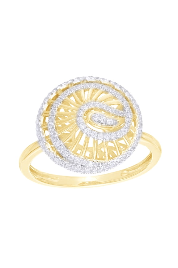 White Natural Diamond Swirl Layered Shell Ring in 10k Yellow Gold