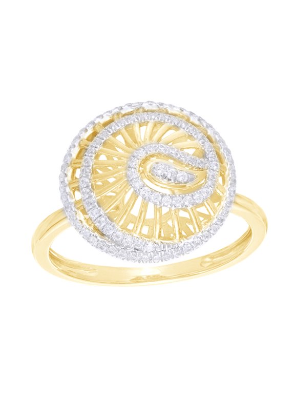 White Natural Diamond Swirl Layered Shell Ring in 10k Yellow Gold